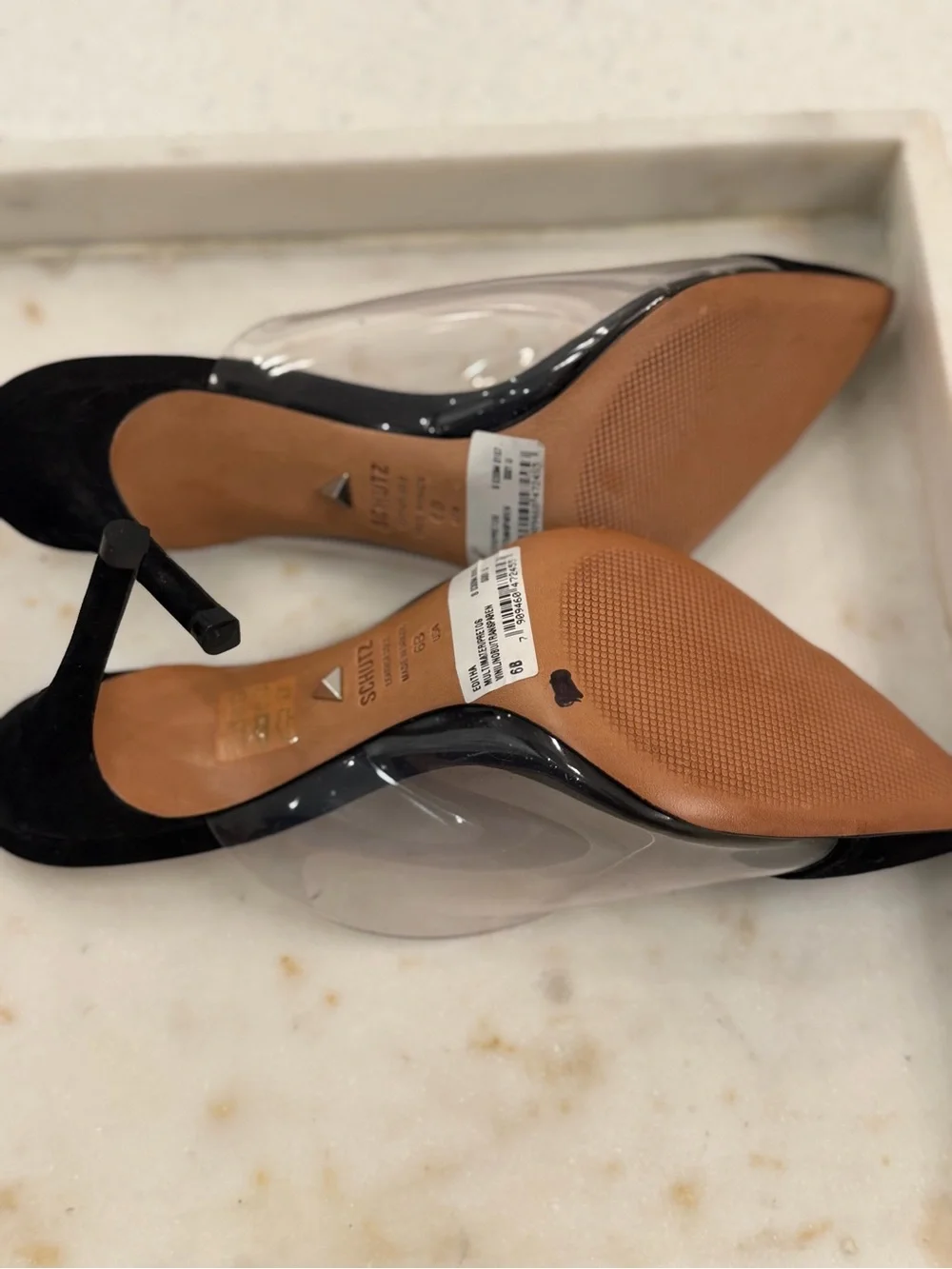 SCHUTZ Black Pointed Clear-Panel Mule Slides - Picture 3 of 5